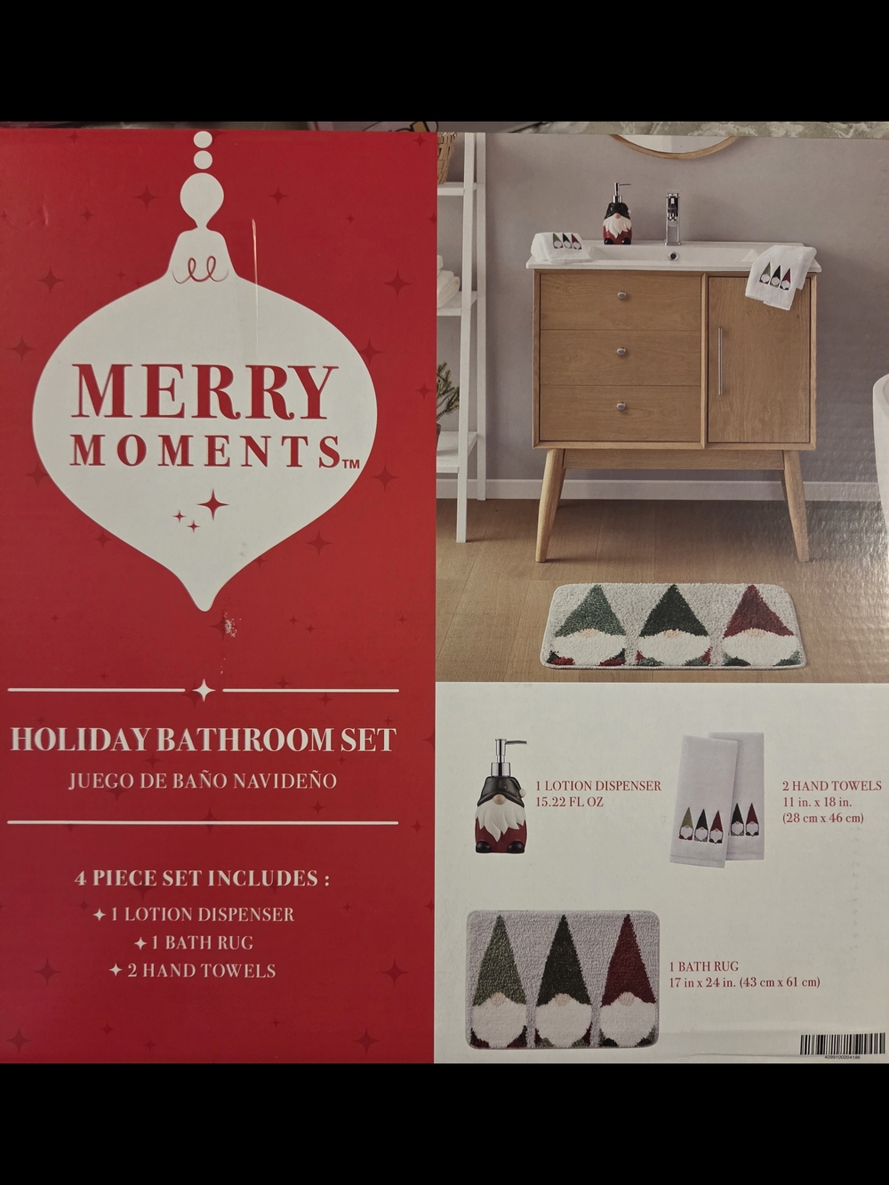Holiday Gnome Bath Towel and Soap Dispenser Set - White, Green, Red - Picture 2 of 2